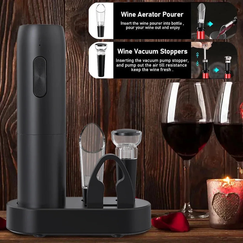 Abridor elétrico de garrafas de vinho, Saca-rolhas automático do vinho tinto, Abridor de vinho recarregável com base de carregamento