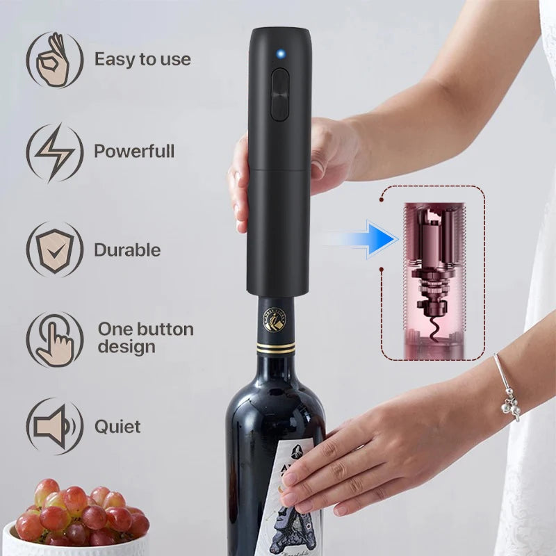 Abridor elétrico de garrafas de vinho, Saca-rolhas automático do vinho tinto, Abridor de vinho recarregável com base de carregamento