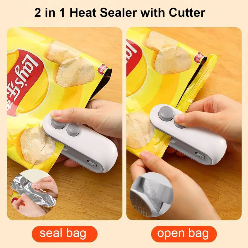 2IN1 Mini Máquina de Selagem USB Recarregável Selador Térmico Saco de Armazenamento Pacote Plástico Selador de Alimentos Clip Bag Selador Térmico de Alimentos Portátil