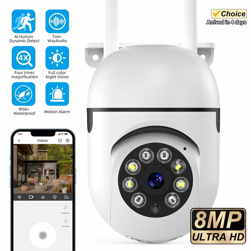 8mp câmera de vigilância de segurança sem fio ptz wifi ip ao ar livre 4x zoom câmeras ai rastreamento humano áudio bidirecional hd noite cor cam