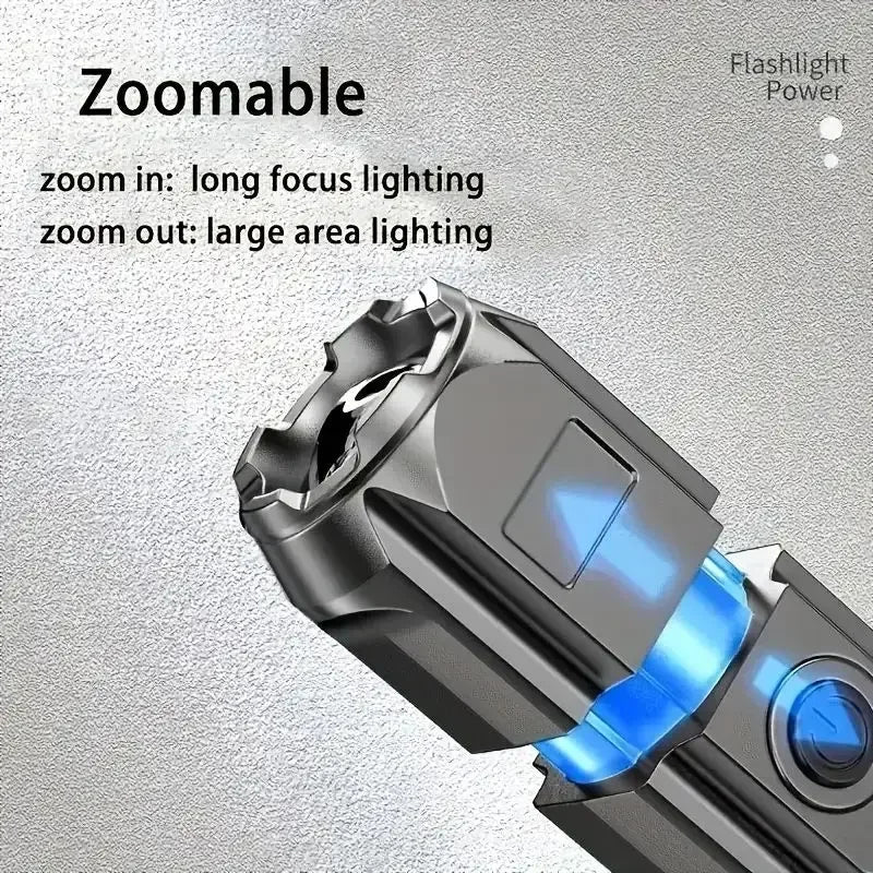 Lanterna led poderosa com zoom telescópico, tocha tática com carregamento usb, 4 modos de iluminação, lanterna externa de longo alcance