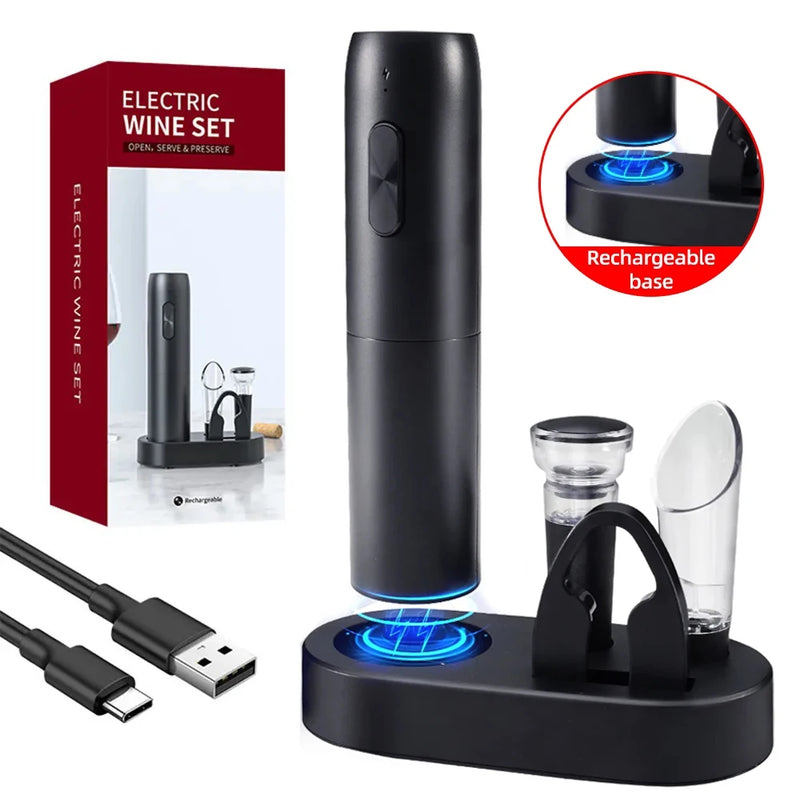 Abridor elétrico de garrafas de vinho, Saca-rolhas automático do vinho tinto, Abridor de vinho recarregável com base de carregamento