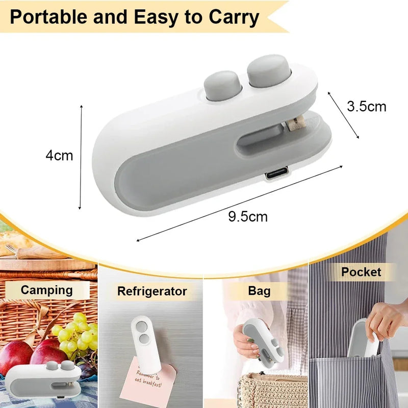 2IN1 Mini Máquina de Selagem USB Recarregável Selador Térmico Saco de Armazenamento Pacote Plástico Selador de Alimentos Clip Bag Selador Térmico de Alimentos Portátil